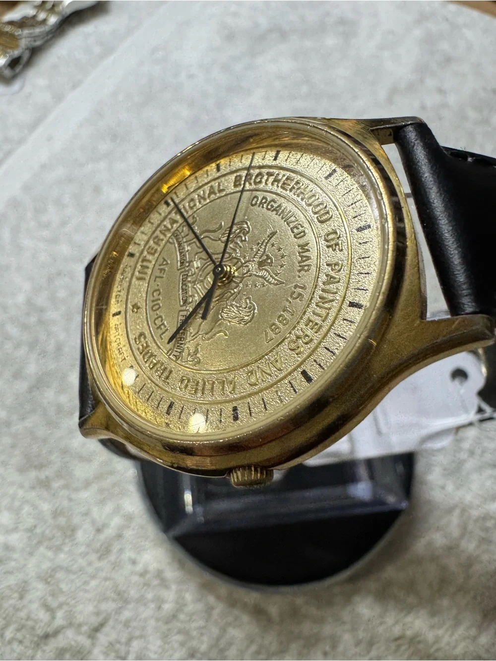 #187 Hamilton Gold Dial Watch with Black Leather Strap
